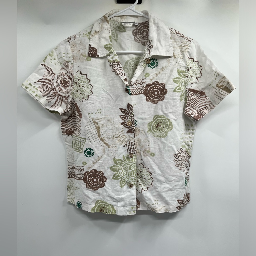 Mens Hot Cotton Cream Floral Cotton Button Down Shirt Resort Vacation Size M
